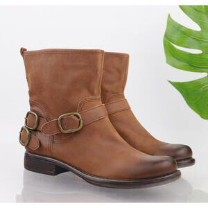 Lucky Brand Womens Norton Boots Size 8.5 Tan Leather Moto Biker Booties Pull On